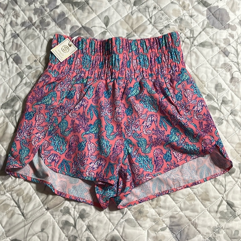 Simply Southern Pink Coral Print Elastic Waist Shorts